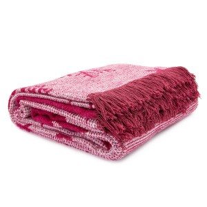 Koc bawełniany akrylowy 150x200 Świąteczny bordowy renifery 16675A -1