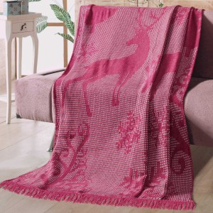 Koc bawełniany akrylowy 150x200 Świąteczny bordowy renifery 16675A -2