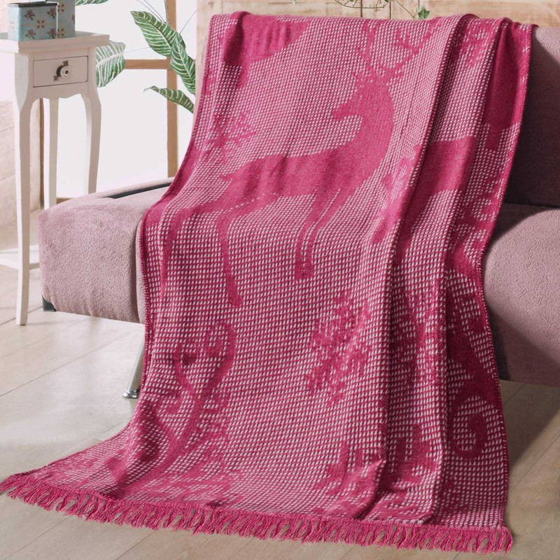 Koc bawełniany akrylowy 150x200 Świąteczny bordowy renifery 16675A -2