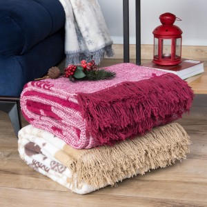 Koc bawełniany akrylowy 150x200 Świąteczny bordowy renifery 16675A -4