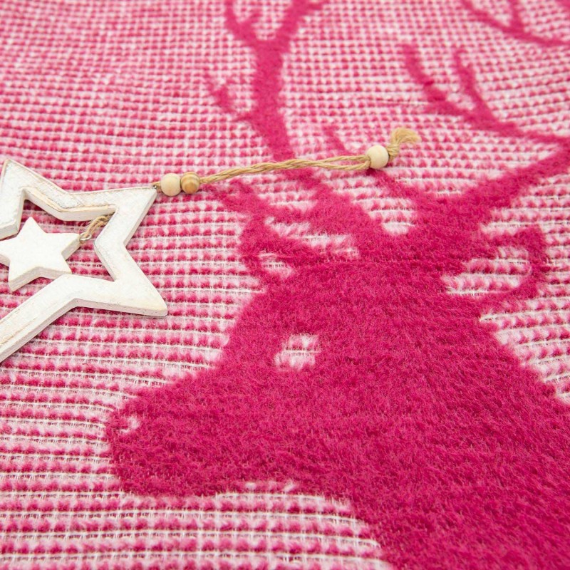 Koc bawełniany akrylowy 150x200 Świąteczny bordowy renifery 16675A -5