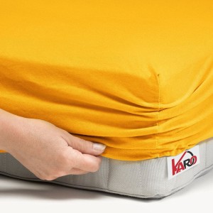 32309Prześcieradło jersey z gumką 90x200 musztardowe słoneczne 005 grube 150g/m2 KARO-2