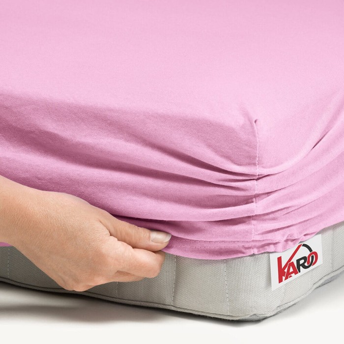 32317Prześcieradło jersey z gumką 90x200 różowe jasne 018 grube 150g/m2 KARO-2