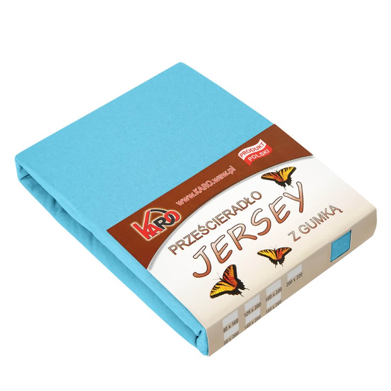 32319Prześcieradło jersey z gumką 90x200 turkusowe 030 grube 150g/m2 KARO-1