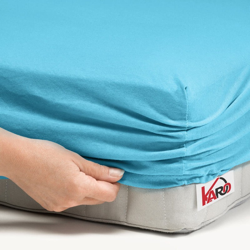 32319Prześcieradło jersey z gumką 90x200 turkusowe 030 grube 150g/m2 KARO-2
