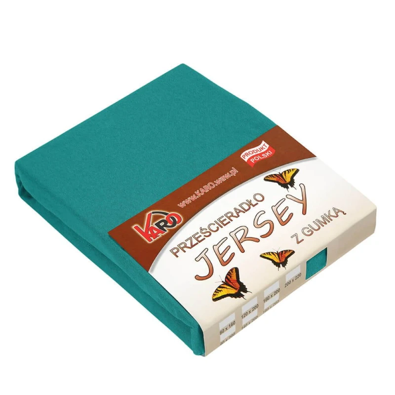 32381Prześcieradło jersey z gumką 140x200 turkusowe ciemne 016 grube 150g/m2 KARO-1