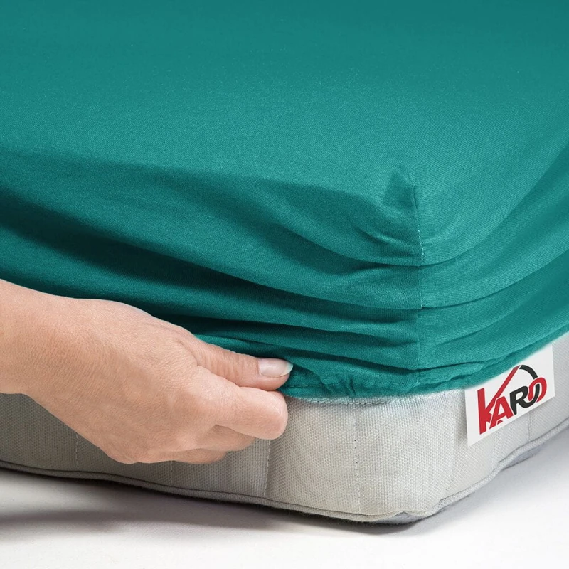 32381Prześcieradło jersey z gumką 140x200 turkusowe ciemne 016 grube 150g/m2 KARO-2