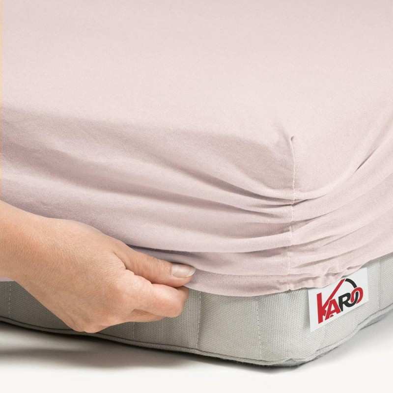 32409Prześcieradło jersey z gumką 140x200 różowe pudrowe 064 grube 150g/m2 KARO-2