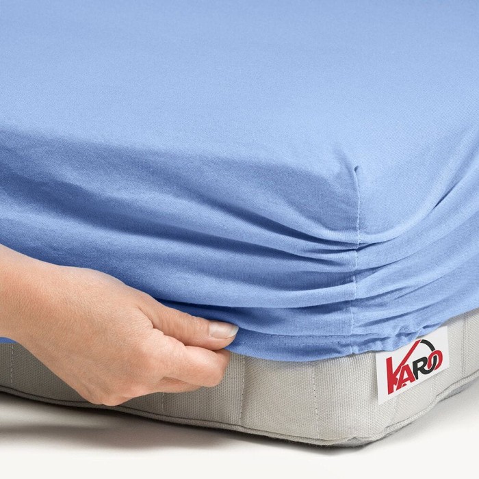 32412Prześcieradło jersey z gumką 140x200 błękitne 028 grube 150g/m2 KARO-2