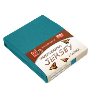 32460Prześcieradło jersey z gumką 200x220 turkusowe morskie 048 grube 150g/m2 KARO-1