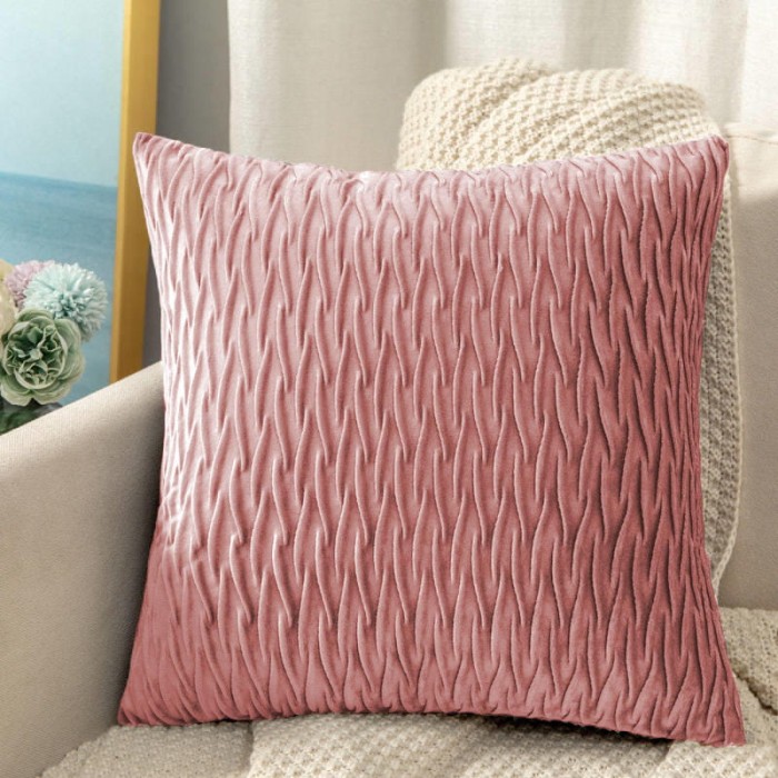 Poszewka Dekoracyjna Welle 40x40 Pudrowy Róż Pikowana Welurowa-2