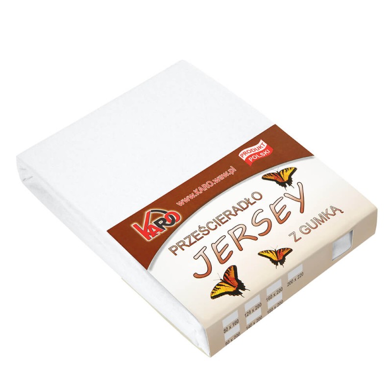 1666Prześcieradło jersey z gumką 160x200 białe 001 grube 150g/m2 KARO-1
