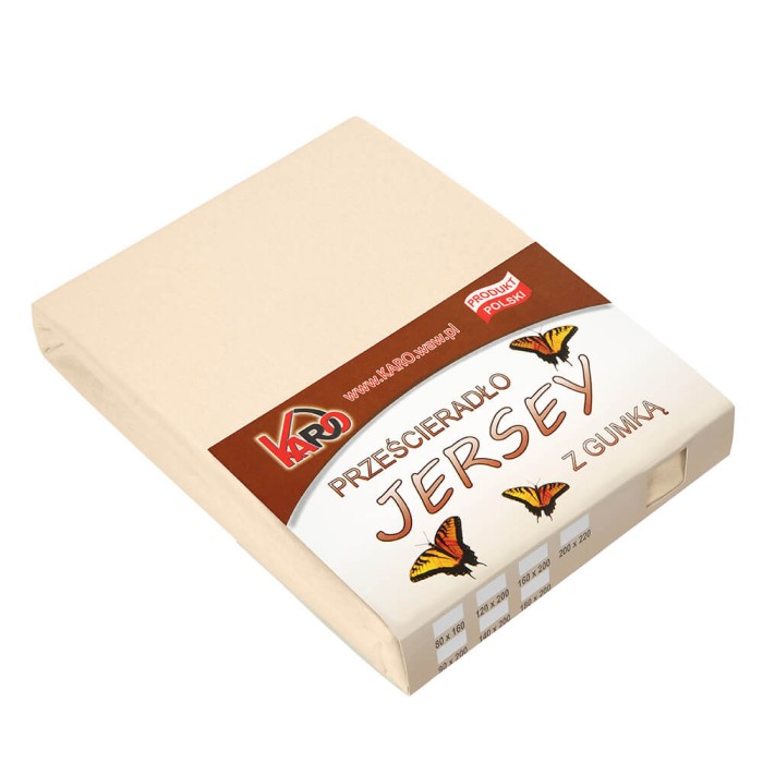 7547Prześcieradło jersey z gumką 160x200 beżowe jasne 008 grube 150g/m2 KARO-1