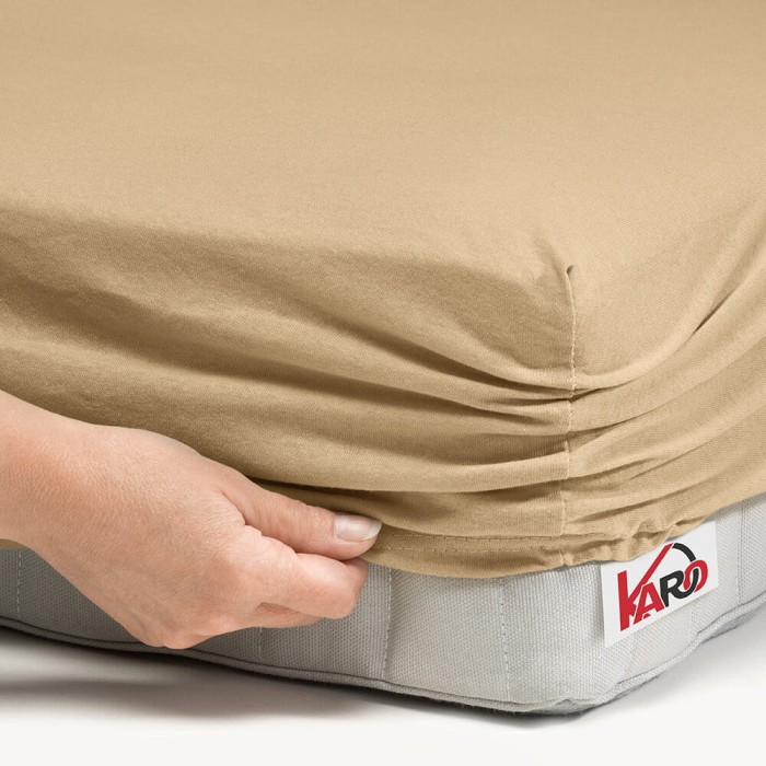 7549Prześcieradło jersey z gumką 160x200 beżowe ciemne 010 grube 150g/m2 KARO-2