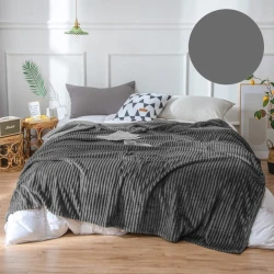 Koc Mikrofibra Tłoczony w Pasy 200x220 Ciemny Szary Ewe