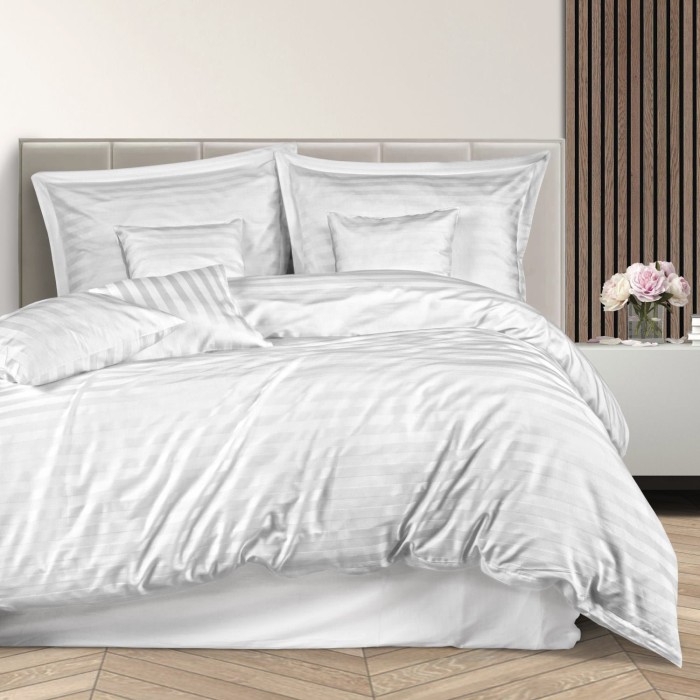 32795Pościel bambusowa 180x200 biała paski satyna bawełniana jednobarwna 2 poszewki 70x80 Bamboo 23-2