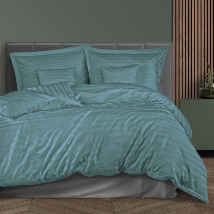 32799Pościel bambusowa 180x200 turkusowa paski satyna bawełniana jednobarwna 2 poszewki 70x80 Bamboo 23-2
