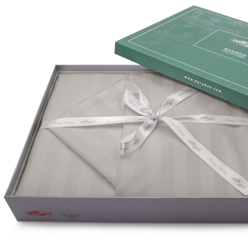 32802Pościel bambusowa 140x200 szara paski satyna bawełniana jednobarwna poszewka 70x80 Bamboo 23-6