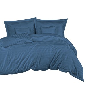 32804Pościel bambusowa 140x200 niebieska paski satyna bawełniana jednobarwna poszewka 70x80 Bamboo 23-1