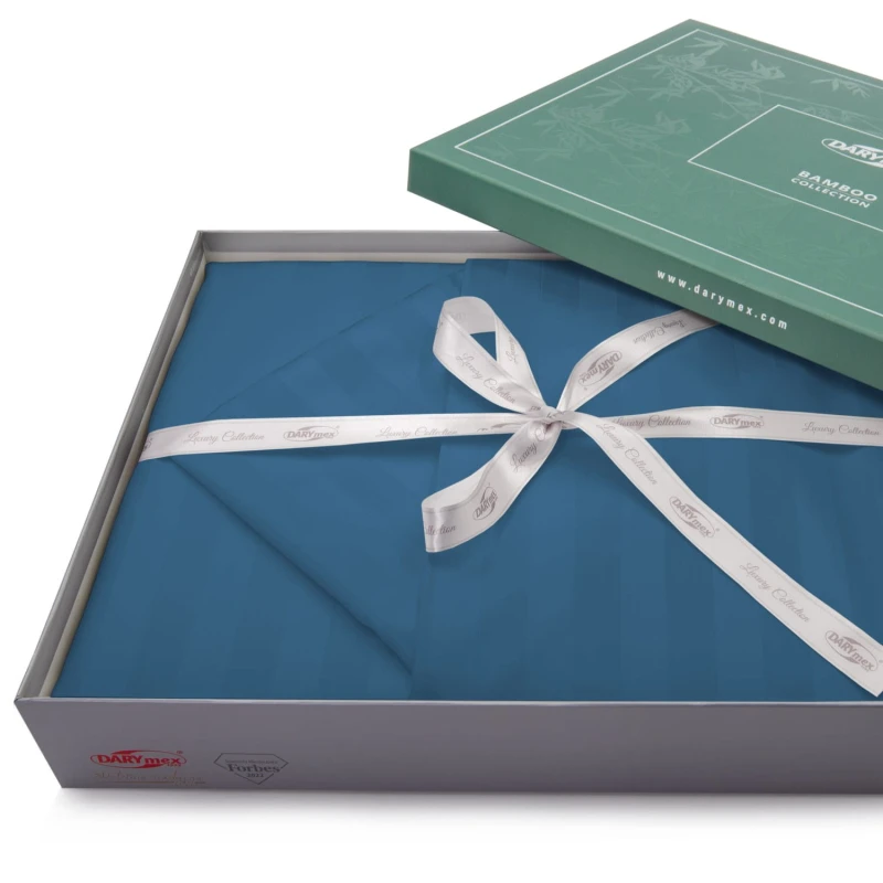 32804Pościel bambusowa 140x200 niebieska paski satyna bawełniana jednobarwna poszewka 70x80 Bamboo 23-6