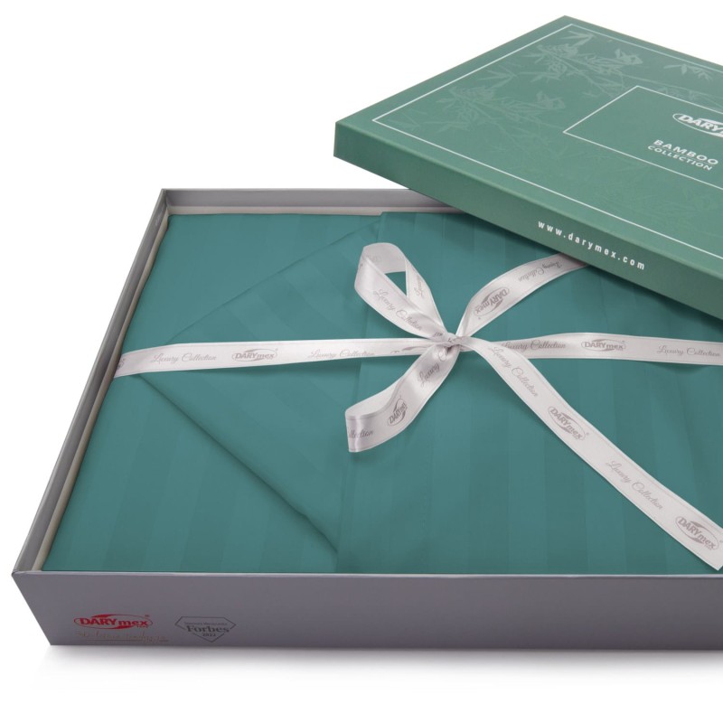 32805Pościel bambusowa 140x200 turkusowa paski satyna bawełniana jednobarwna poszewka 70x80 Bamboo 23-6