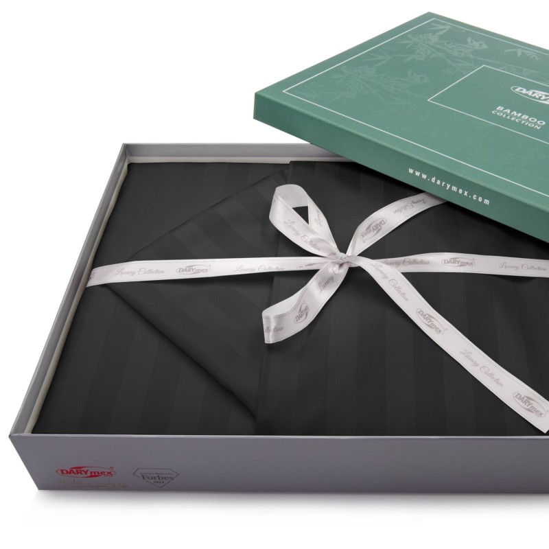 32806Pościel bambusowa 140x200 czarna paski satyna bawełniana jednobarwna poszewka 70x80 Bamboo 23-6