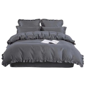 Pościel 160x200 satynowa z falbanką ciemna szara Iris 04 - 1
