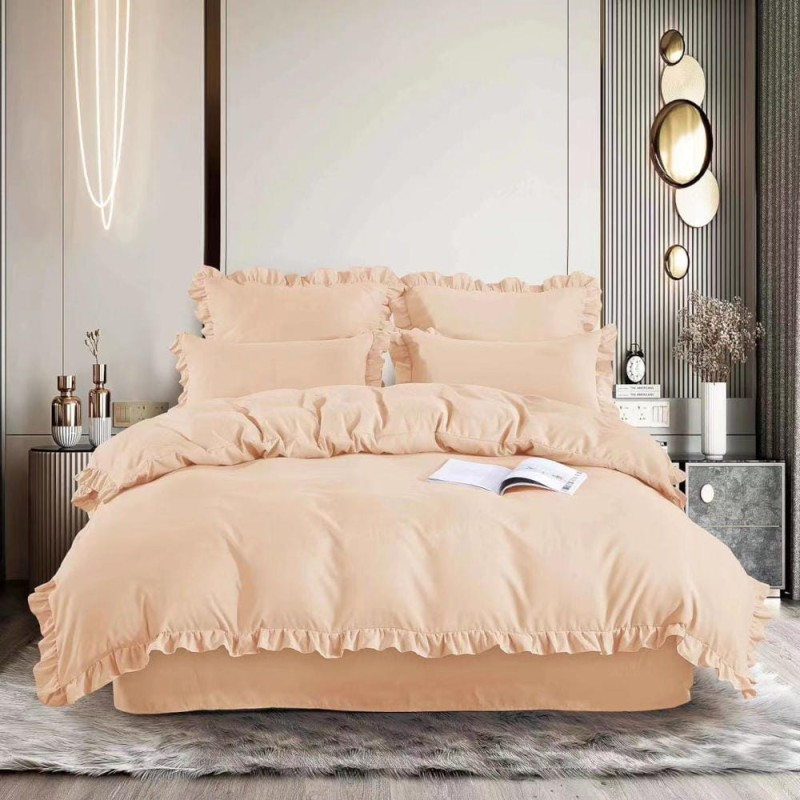 Pościel 160x200 3cz satynowa z falbanką beżowa Iris 06