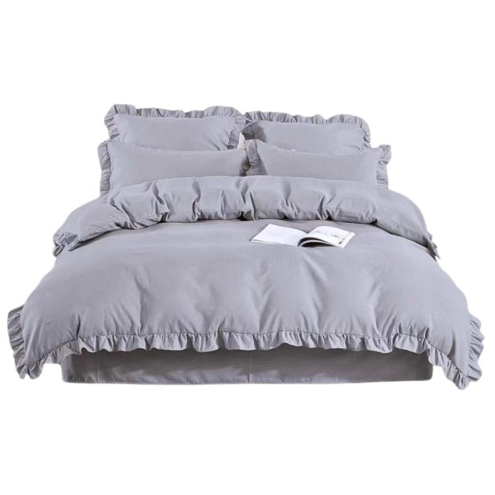 Pościel 200x220 4cz satynowa z falbanką jasno szara Iris 09 - 1