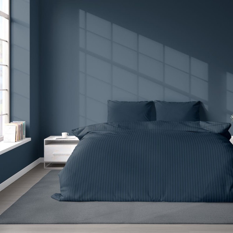 32872Pościel adamaszkowa 160x200 denim granatowa jednobarwna paski 1 cm Pure-2