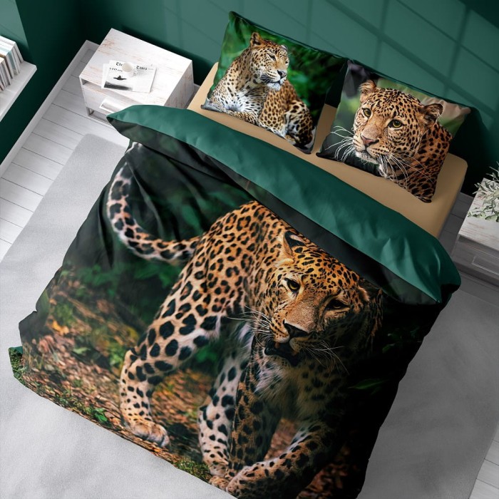 Pościel bawełniana 160x200 gepard zielona Holland-2