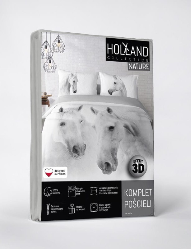 Pościel bawełniana 160x200 konie biała Holland-6