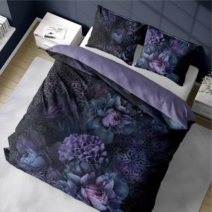 Pościel bawełniana 160x200 kwiaty rozeta fioletowa Holland-2