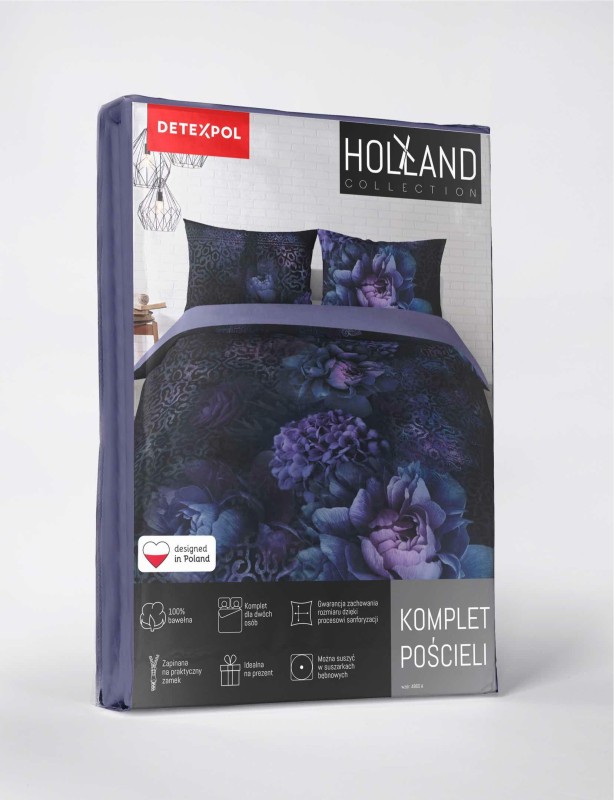 Pościel bawełniana 160x200 kwiaty rozeta fioletowa Holland-5