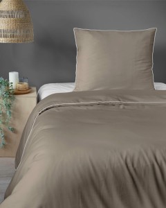 Pościel satynowa 140x200 Mako Satin 62 beżowa ciemna z lamówką-4