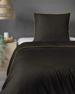 Pościel satynowa 140x200 Mako Satin 62 brązowa z lamówką-4