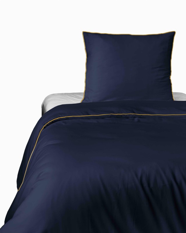 Pościel satynowa 140x200 Mako Satin 62 granatowa z lamówką-2