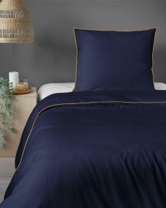 Pościel satynowa 140x200 Mako Satin 62 granatowa z lamówką-4