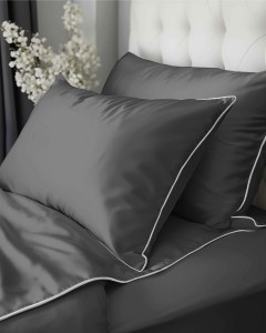 Pościel satynowa 160x200 Mako Satin 62 szara z lamówką-1