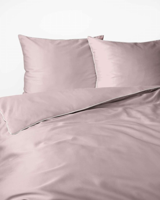 Pościel satynowa 160x200 Mako Satin 62 różowa pudrowa z lamówką-2