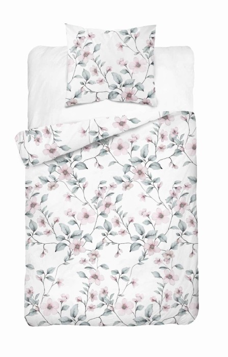 Pościel satynowa 140x200 Home Satin 80 kwiaty biała miętowa pudrowa-2