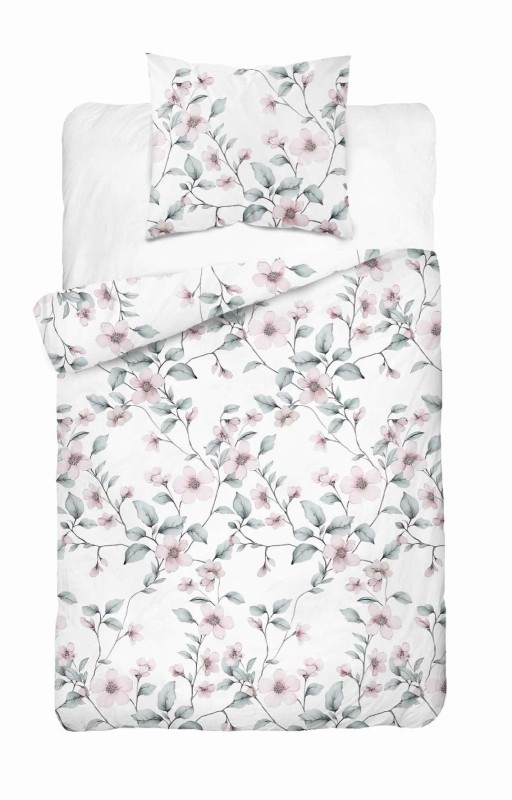 Pościel satynowa 140x200 Home Satin 80 kwiaty biała miętowa pudrowa-2