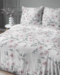 Pościel satynowa 140x200 Home Satin 80 kwiaty biała miętowa pudrowa-3