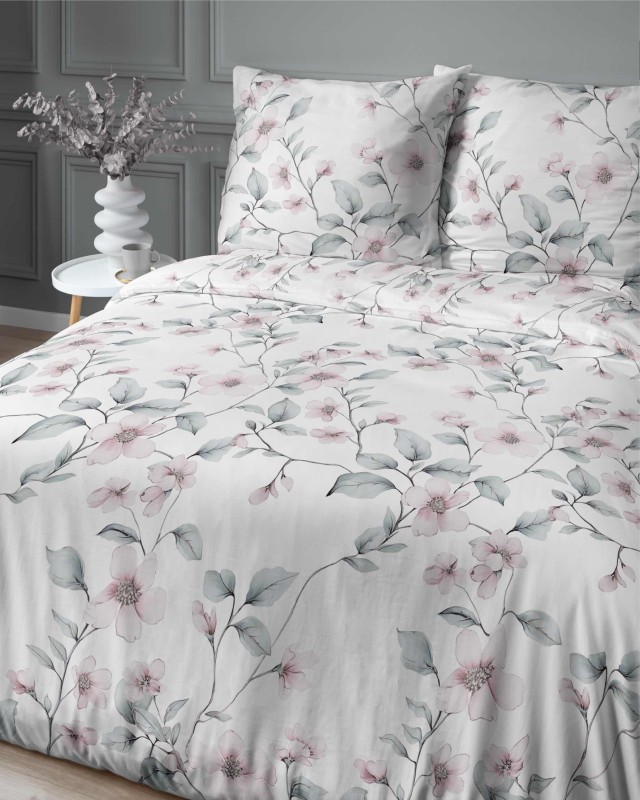 Pościel satynowa 140x200 Home Satin 80 kwiaty biała miętowa pudrowa-3