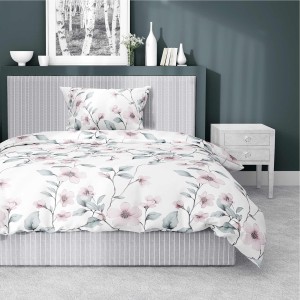 Pościel satynowa 140x200 Home Satin 80 kwiaty biała miętowa pudrowa-1