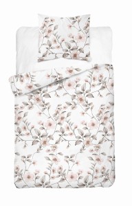 Pościel satynowa 140x200 Home Satin 80 kwiaty biała beżowa-2