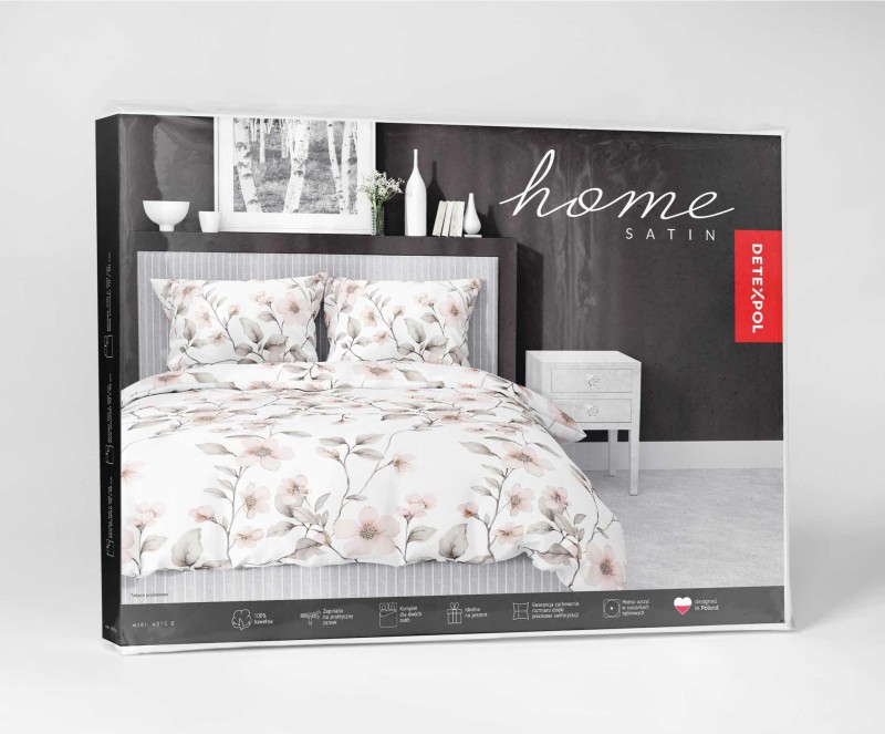 Pościel satynowa 140x200 Home Satin 80 kwiaty biała beżowa-4