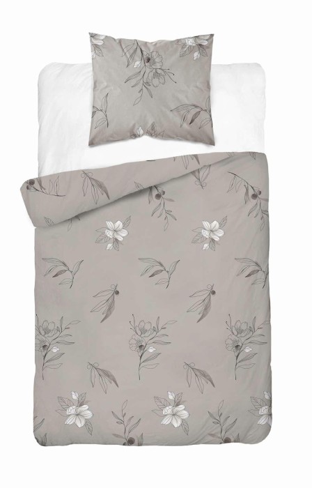 Pościel satynowa 140x200 Home Satin 80 kwiaty beżowa ciemna-2