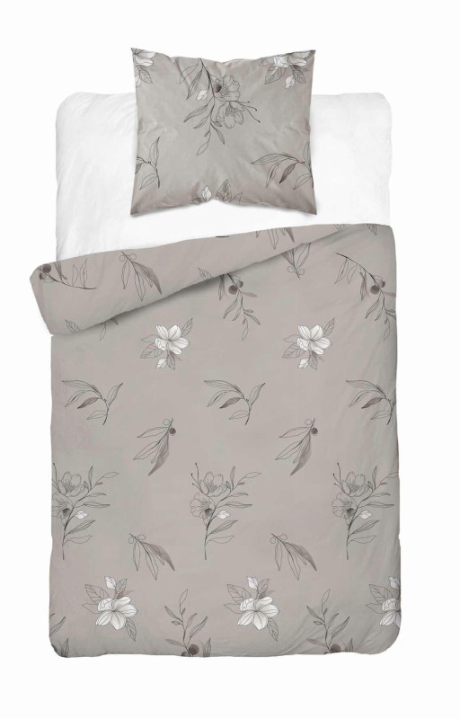 Pościel satynowa 140x200 Home Satin 80 kwiaty beżowa ciemna-2