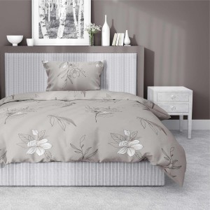 Pościel satynowa 140x200 Home Satin 80 kwiaty beżowa ciemna-1